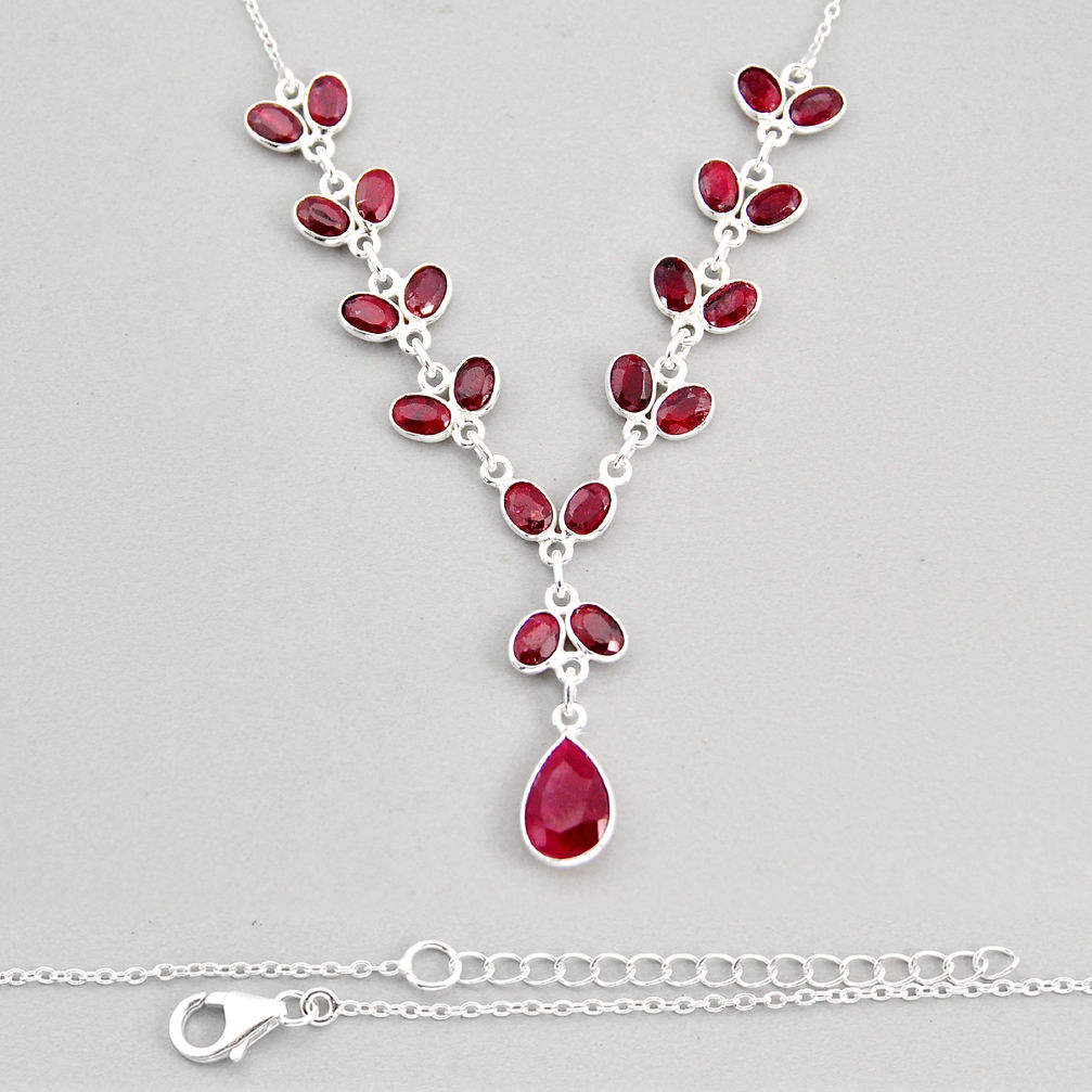925 sterling silver 19.87cts natural pink ruby pear necklace jewelry y77397