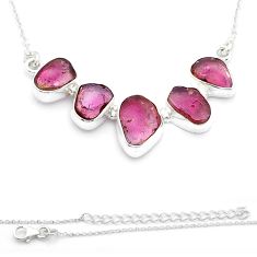 925 sterling silver 12.80cts natural pink tourmaline fancy necklace u67536