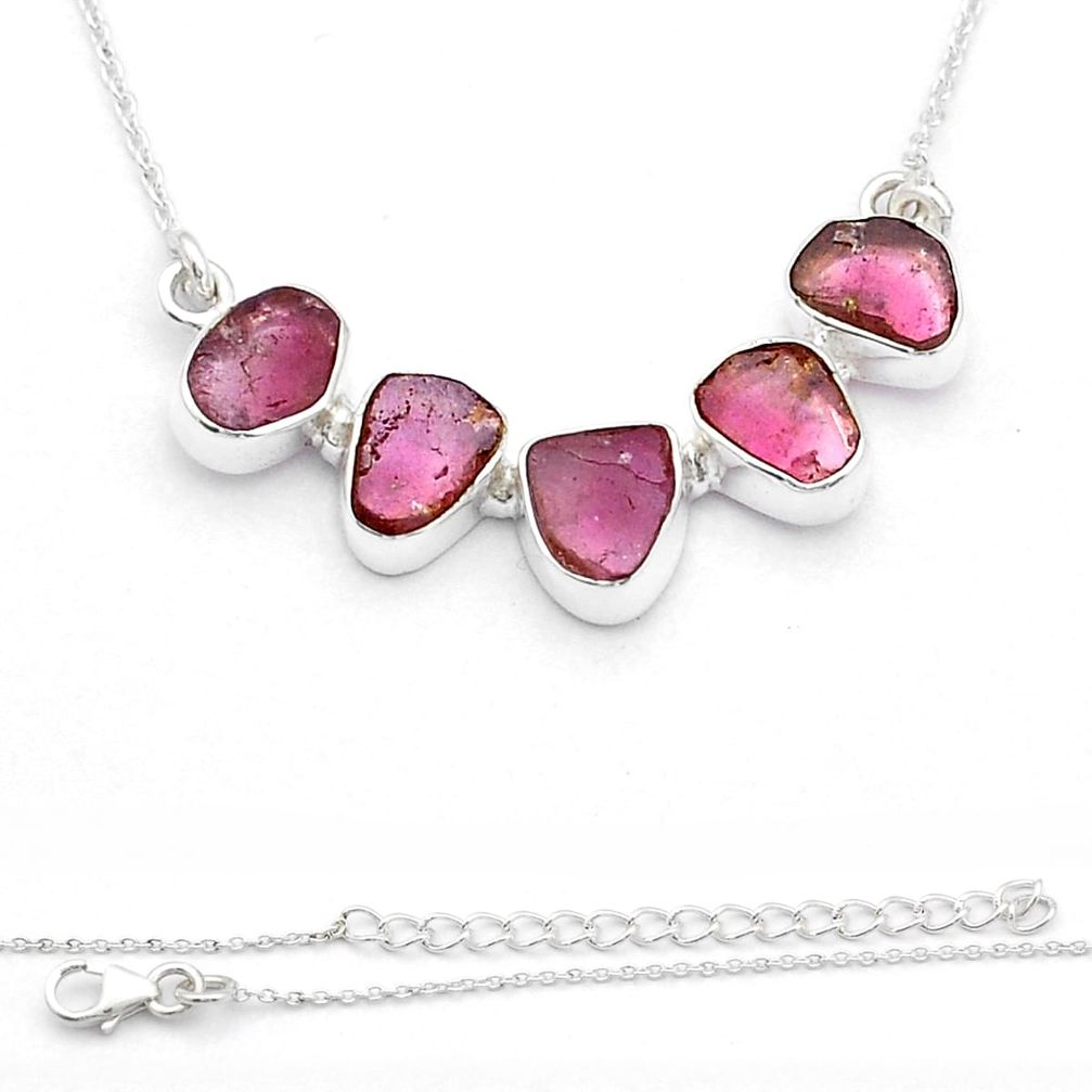 925 sterling silver 12.52cts natural pink tourmaline fancy necklace u67539