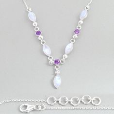 925 sterling silver 18.99cts natural rainbow moonstone amethyst necklace u87203