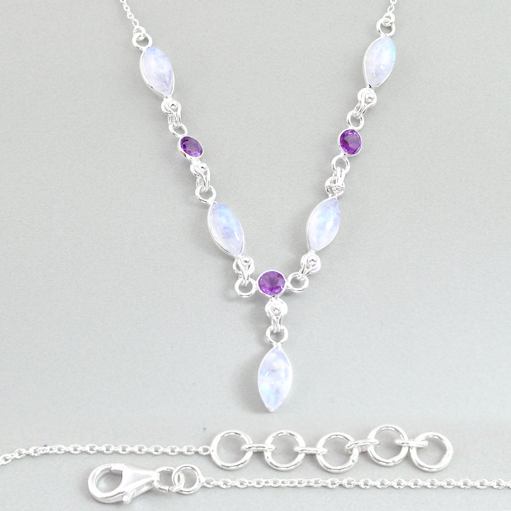 925 sterling silver 19.87cts natural rainbow moonstone amethyst necklace u87209