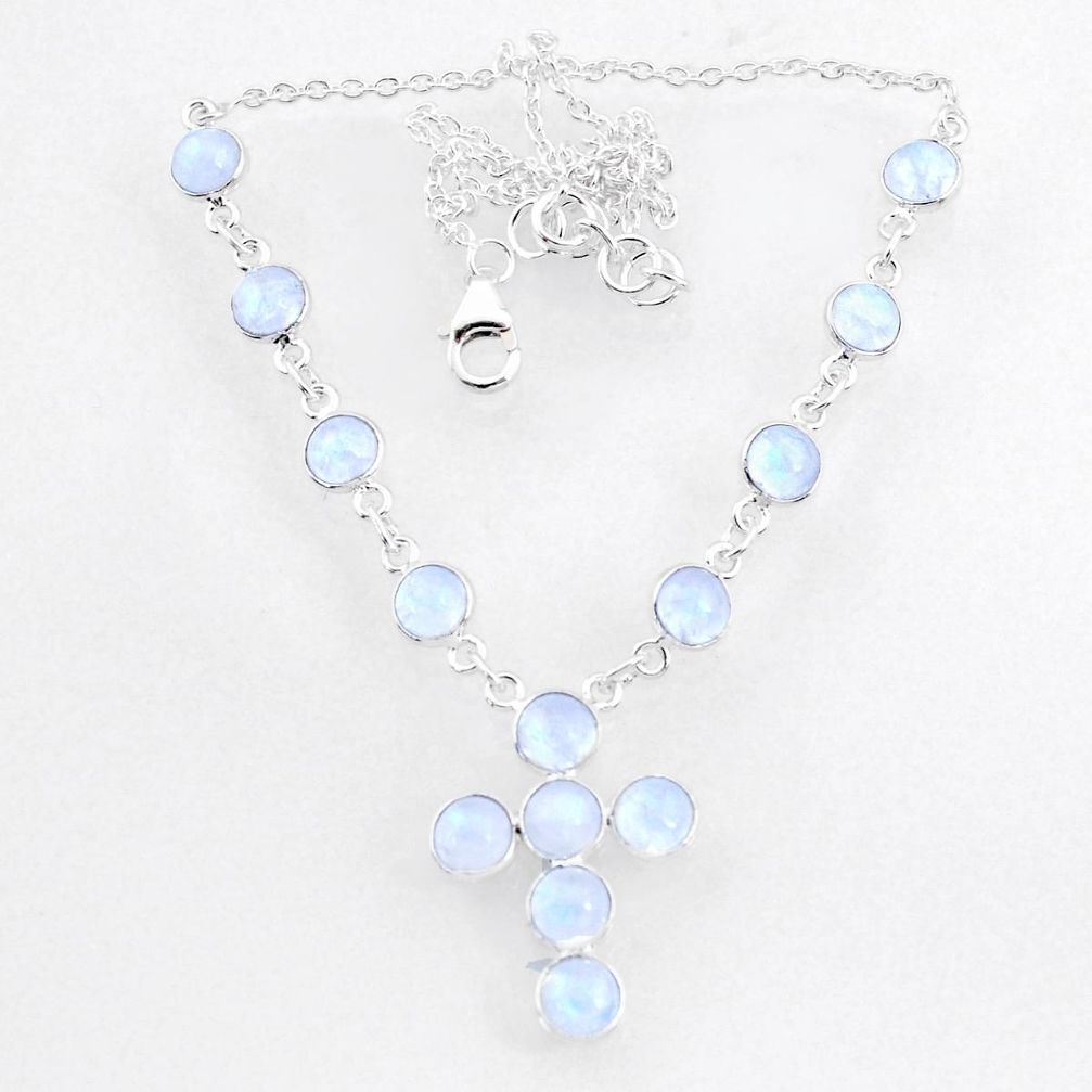 925 sterling silver 19.86cts natural rainbow moonstone cross necklace r72000