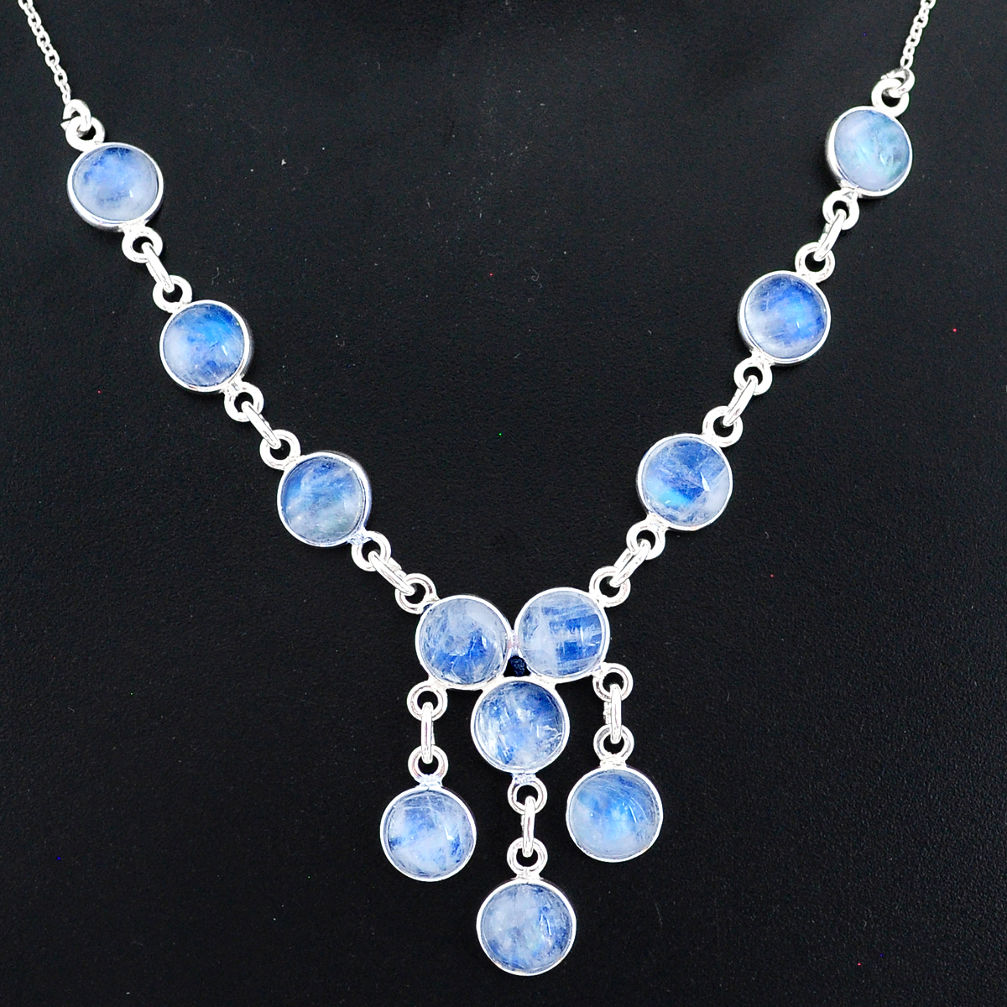 925 sterling silver 22.57cts natural rainbow moonstone necklace jewelry r94072