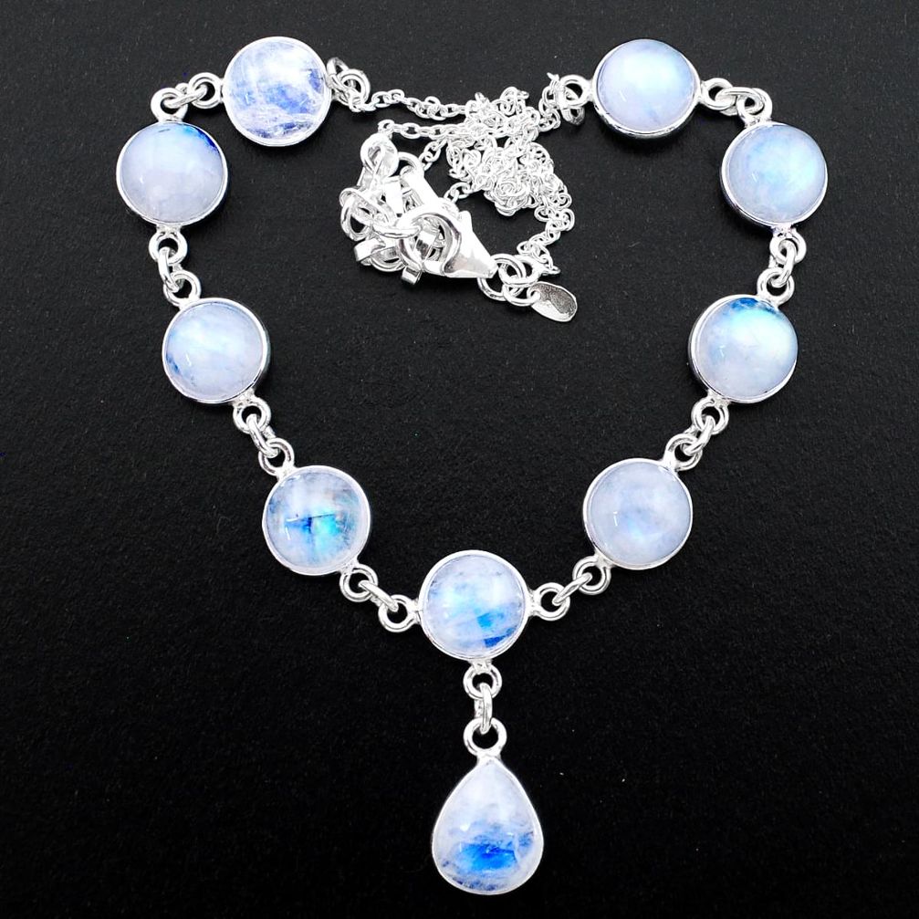 925 sterling silver 37.50cts natural rainbow moonstone necklace jewelry t26385