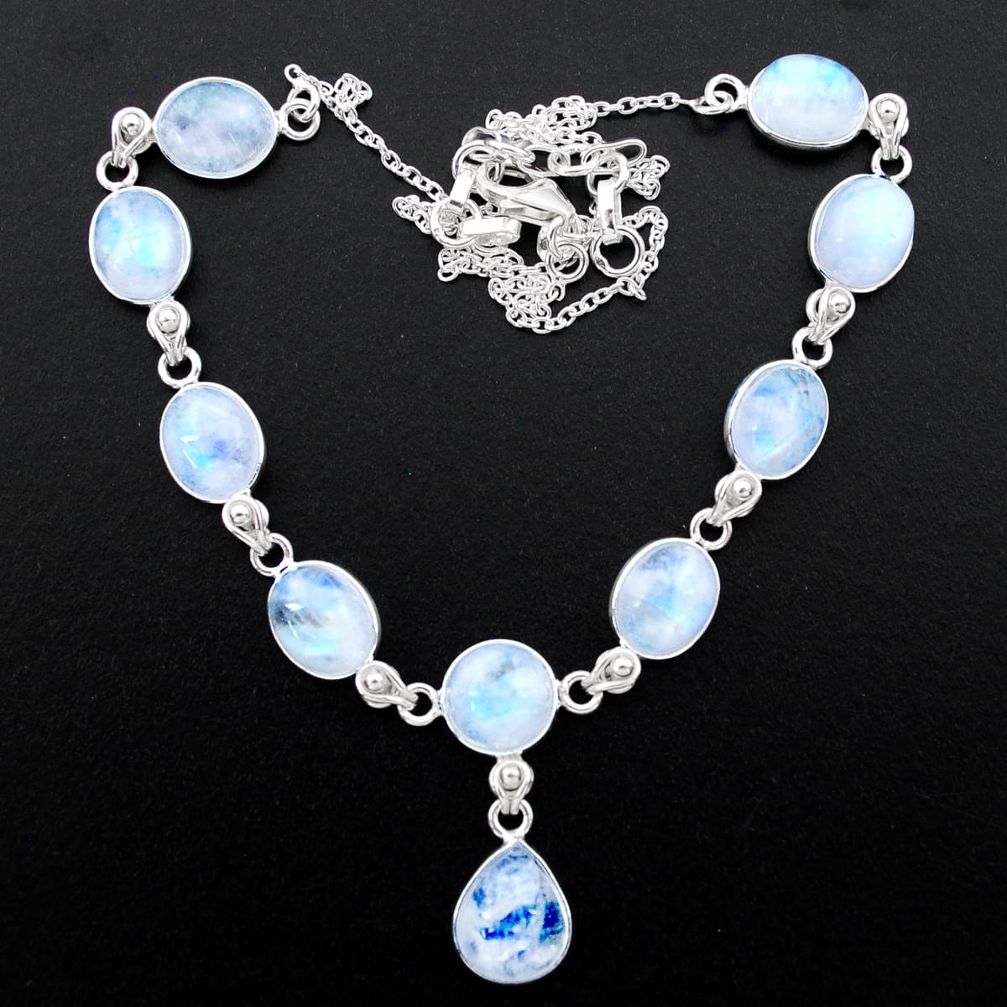 925 sterling silver 38.50cts natural rainbow moonstone necklace jewelry t26393