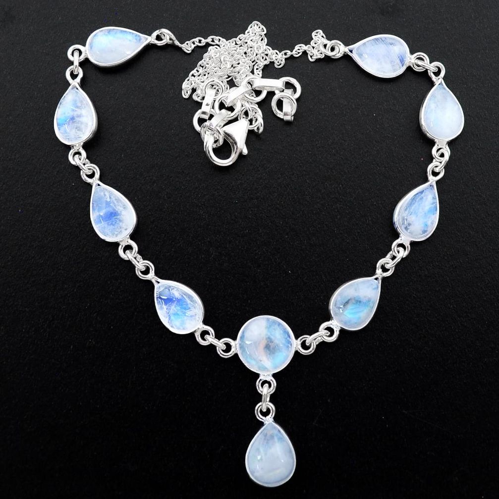 925 sterling silver 29.78cts natural rainbow moonstone necklace jewelry t26399