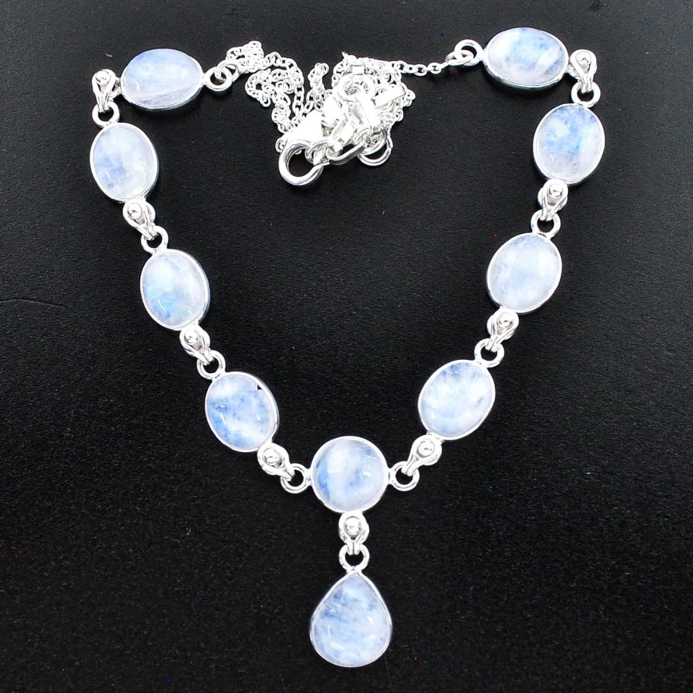 925 sterling silver 38.84cts natural rainbow moonstone necklace jewelry t37660