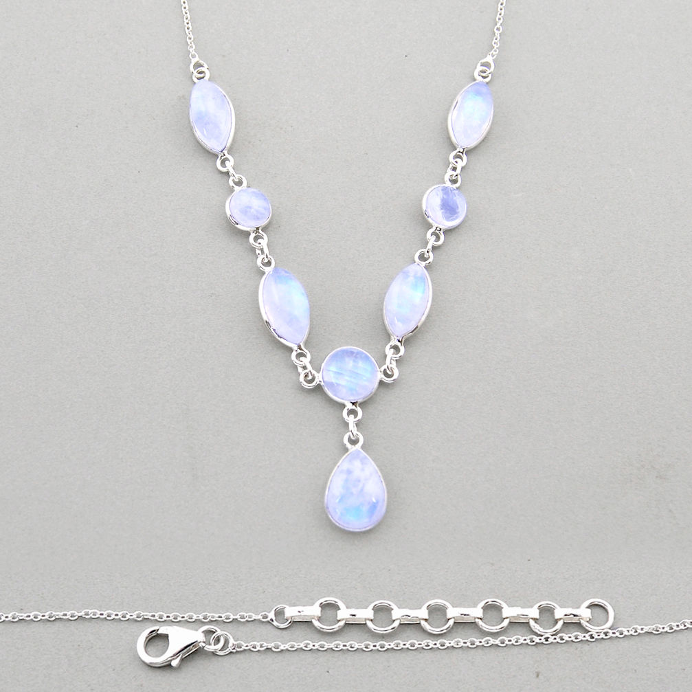 925 sterling silver 27.70cts natural rainbow moonstone necklace jewelry y60739