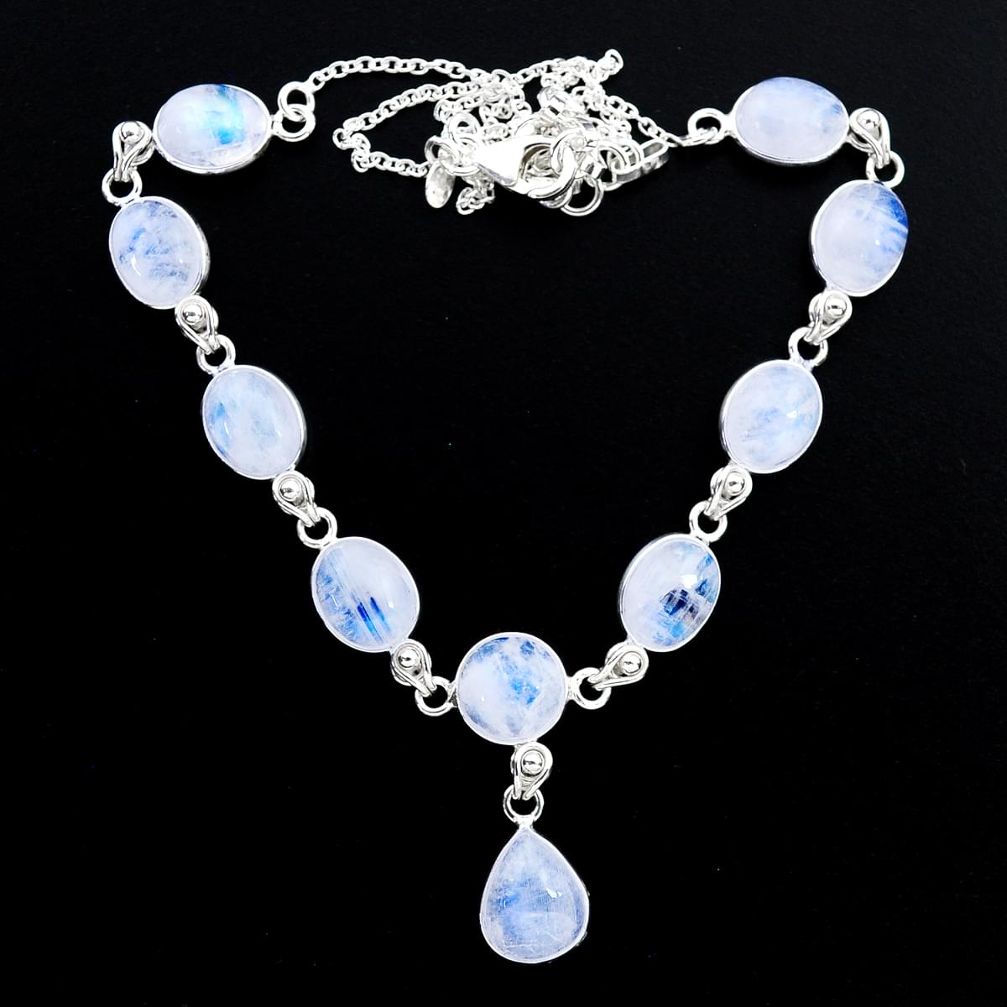 925 sterling silver 39.37cts natural rainbow moonstone pear necklace t48718