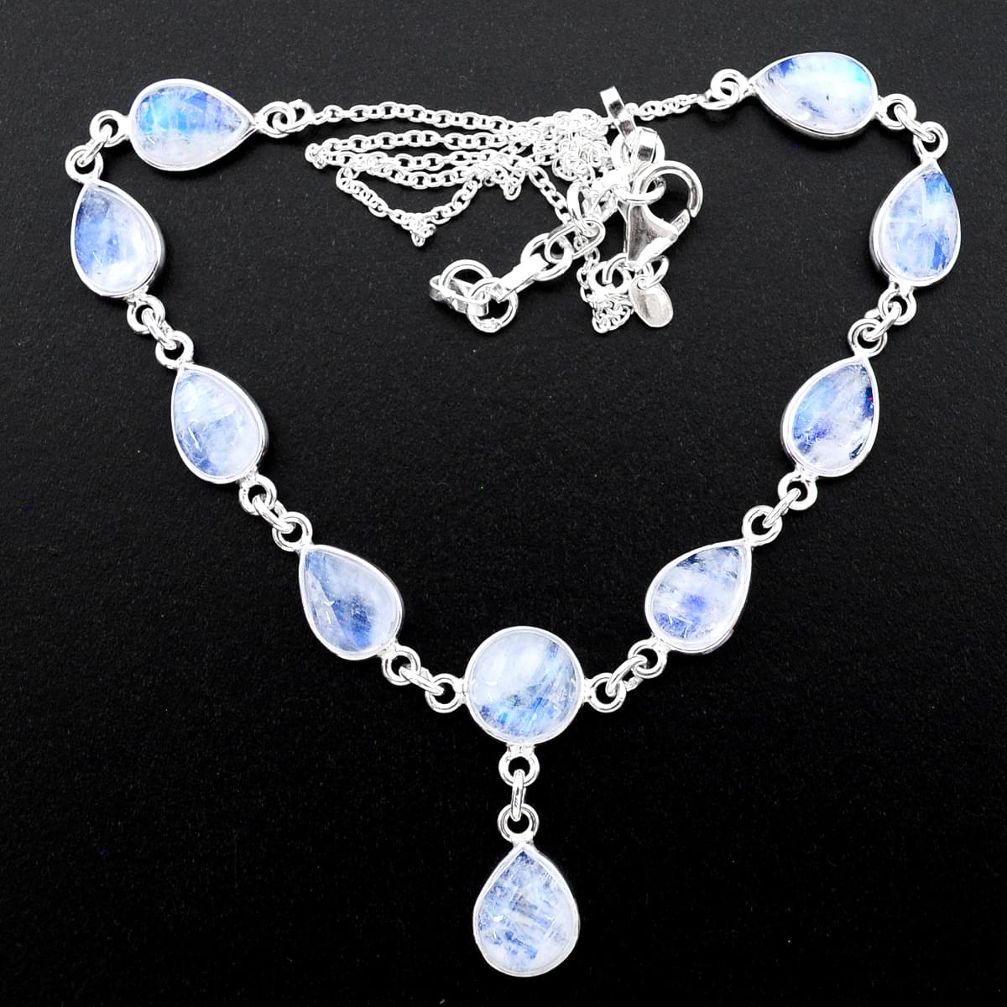 925 sterling silver 31.94cts natural rainbow moonstone round necklace t26404