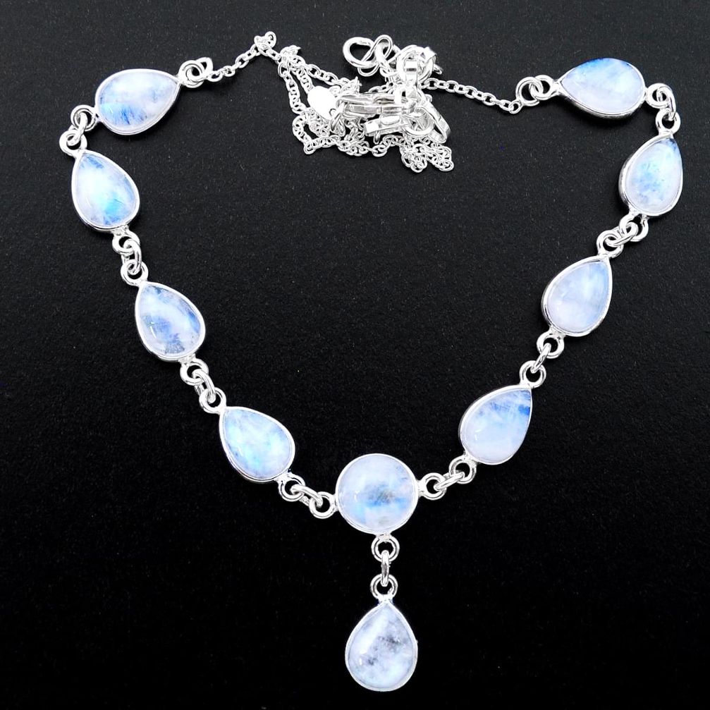 925 sterling silver 29.65cts natural rainbow moonstone round necklace t26414