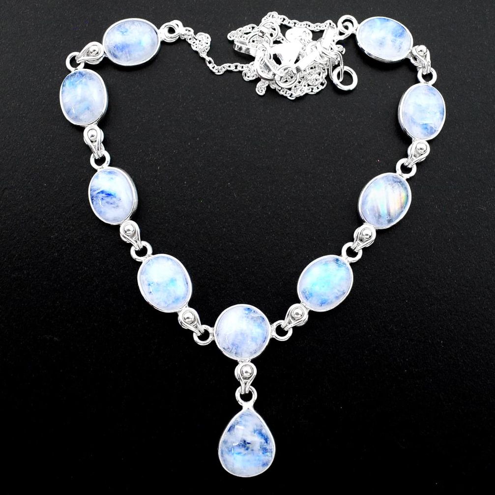 925 sterling silver 35.80cts natural rainbow moonstone round necklace t26417