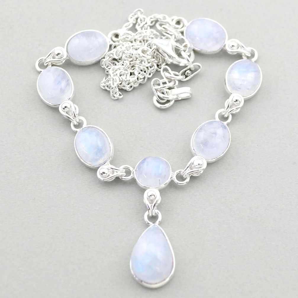 925 sterling silver 28.30cts natural rainbow moonstone round necklace t64473