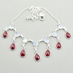 925 sterling silver 19.84cts natural red garnet pear moonstone necklace t73995