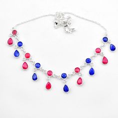 925 sterling silver 22.04cts natural red ruby blue sapphire necklace t40590