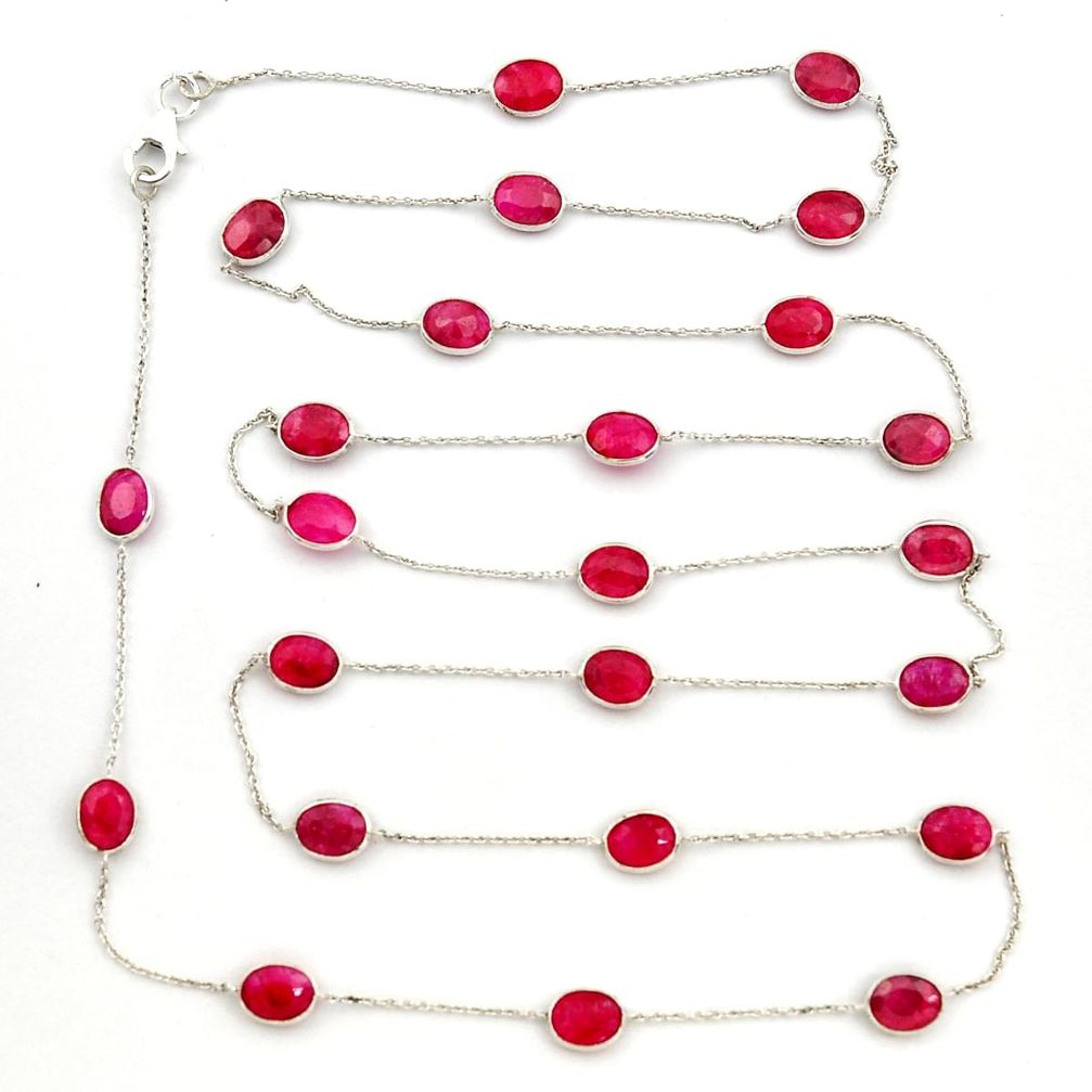 925 sterling silver 35.65cts natural red ruby chain necklace jewelry r31484