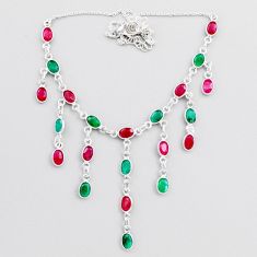 925 sterling silver 22.22cts natural red ruby emerald necklace jewelry t48700