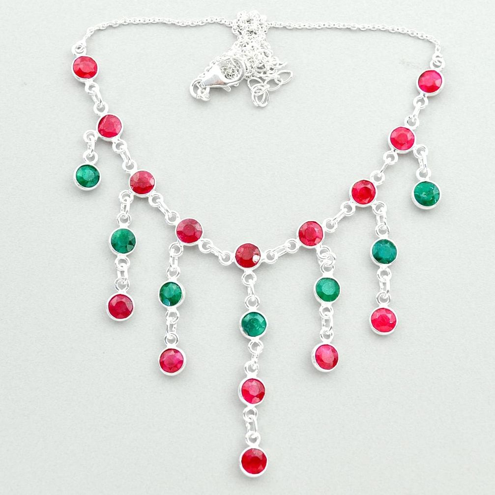 925 sterling silver 19.87cts natural red ruby emerald necklace jewelry t50305