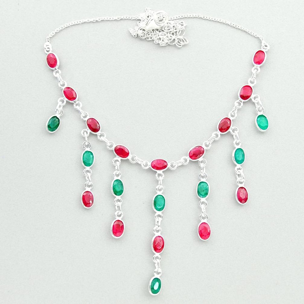 925 sterling silver 22.55cts natural red ruby emerald necklace jewelry t50308