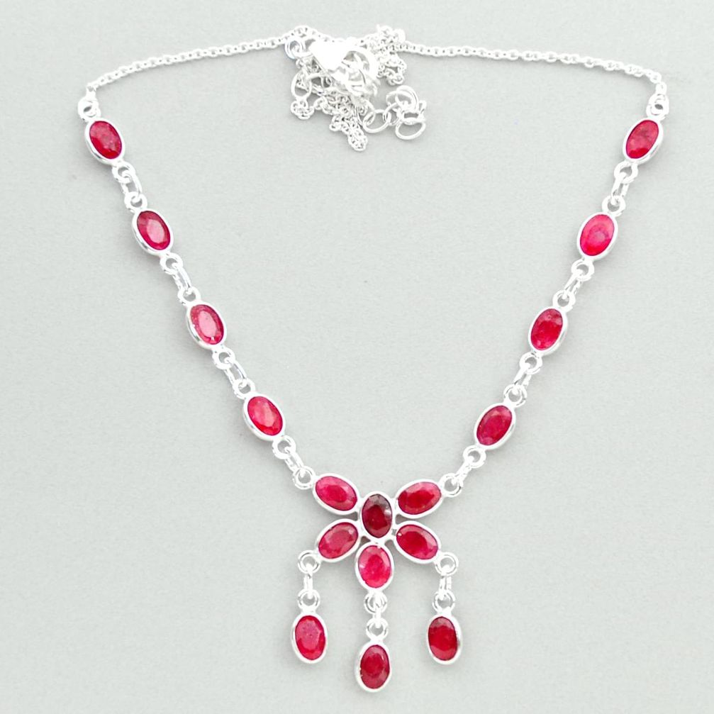 925 sterling silver 16.73cts natural red ruby necklace jewelry t50312