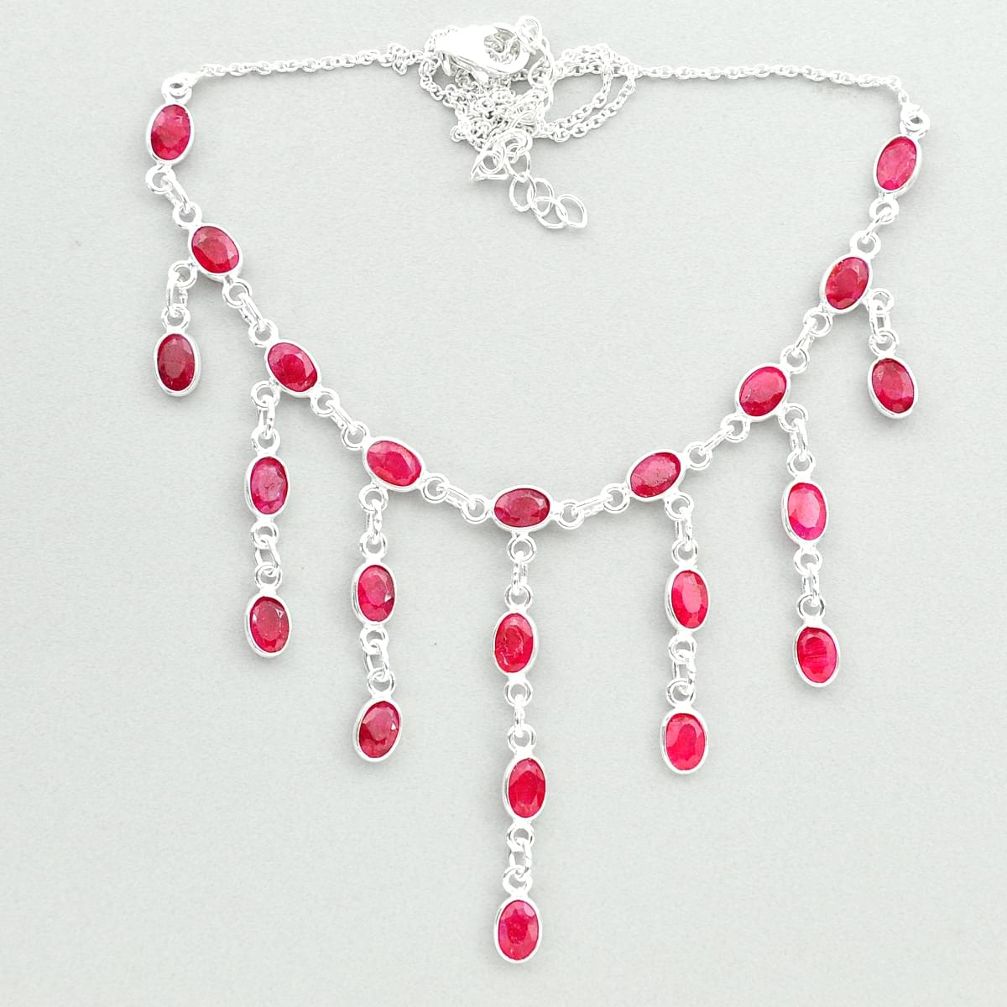 925 sterling silver 22.73cts natural red ruby oval necklace jewelry t50317