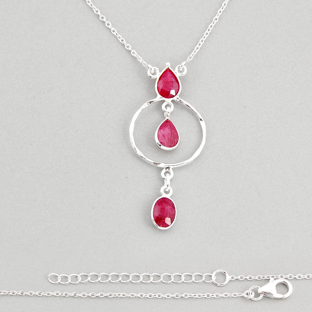 925 sterling silver 7.30cts natural red ruby oval pear necklace jewelry y76980