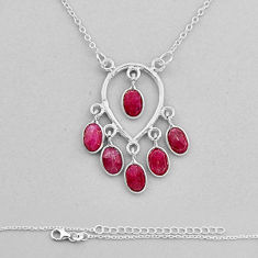 925 sterling silver 6.42cts natural red ruby oval shape necklace jewelry n8471
