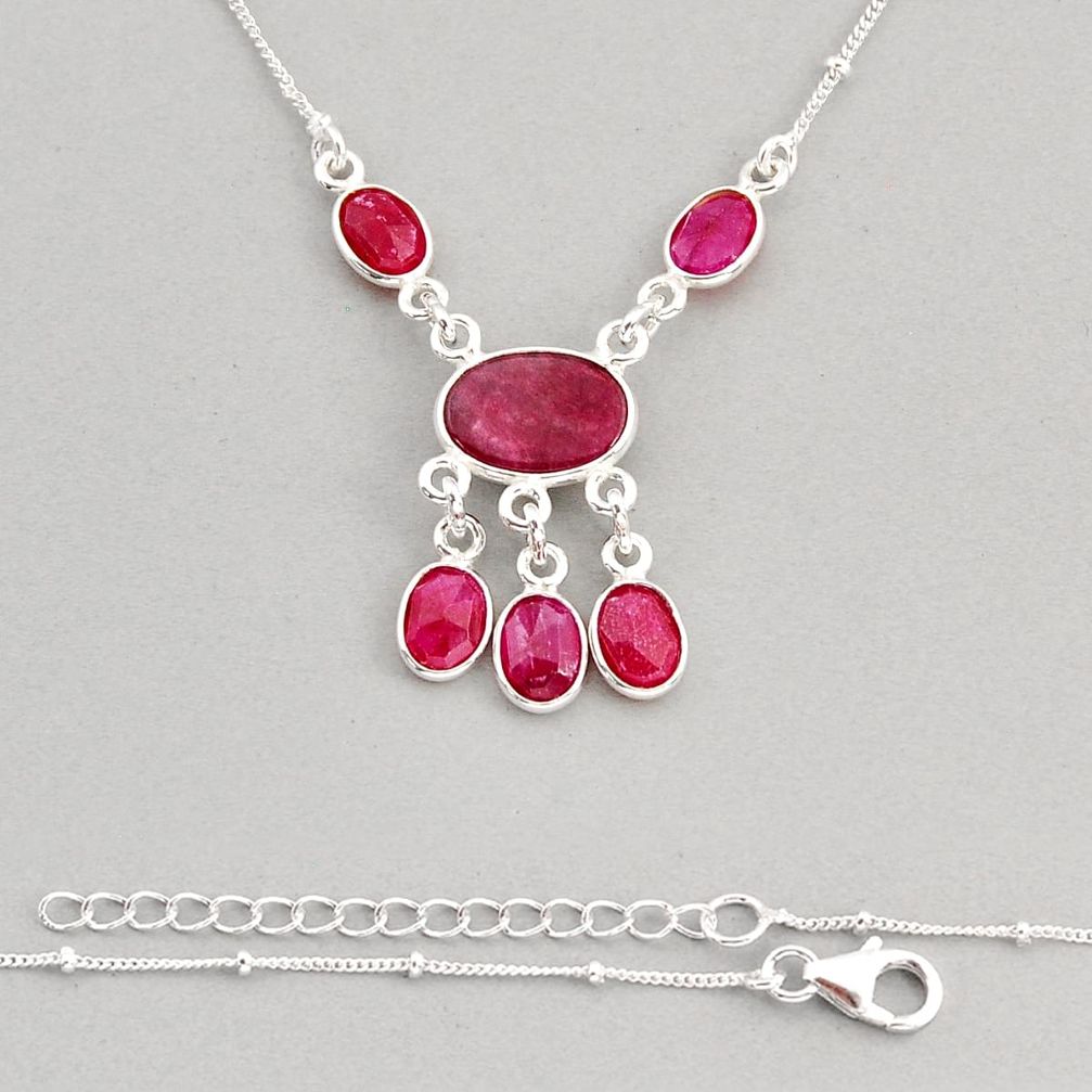 925 sterling silver 11.89cts natural red ruby oval shape necklace jewelry y76517
