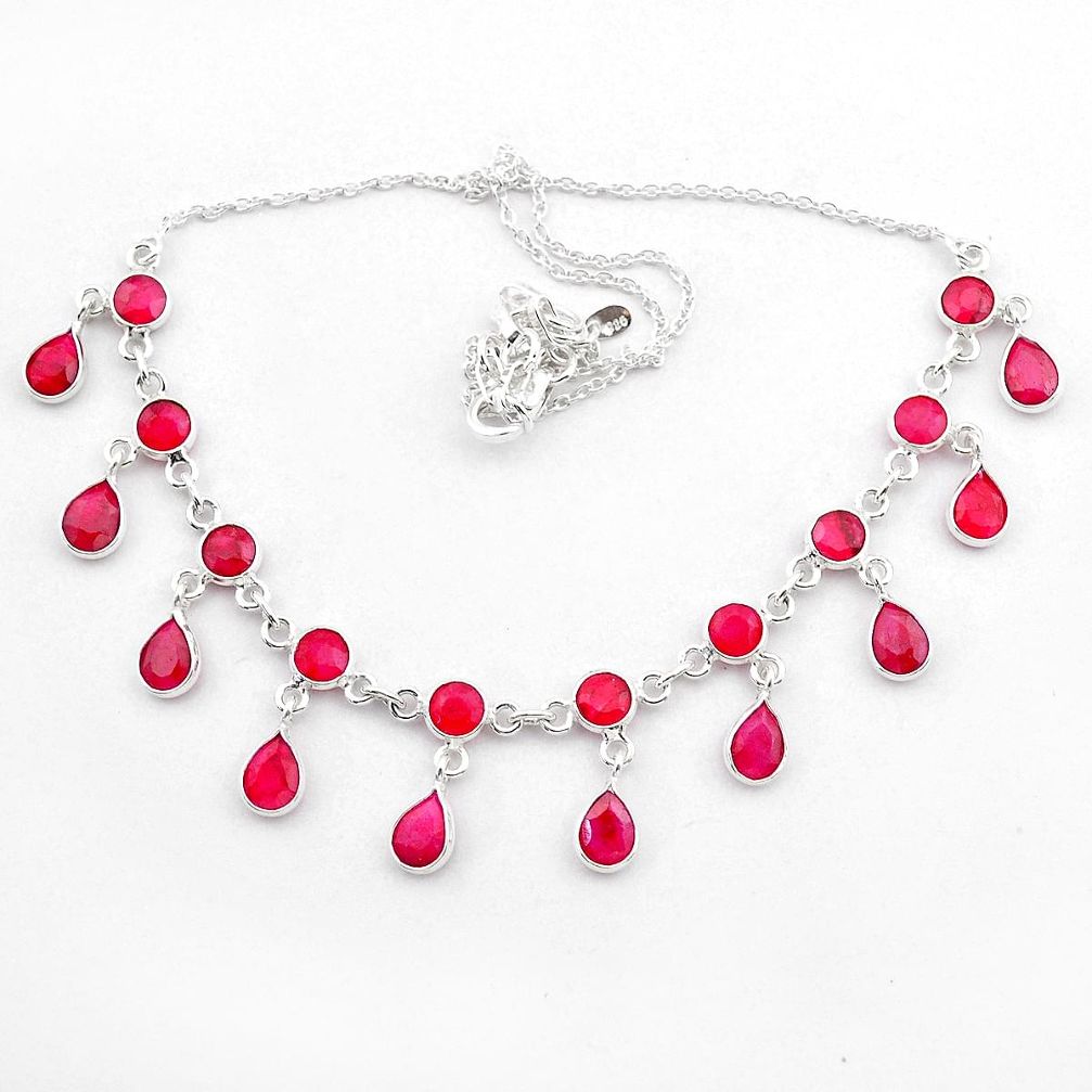 925 sterling silver 21.71cts natural red ruby pear necklace jewelry t40583