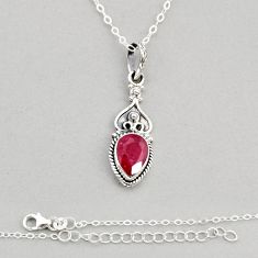 925 sterling silver 2.30cts natural red ruby pear shape necklace jewelry y72126