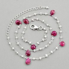 925 sterling silver 13.15cts natural red ruby pearl necklace jewelry y96123