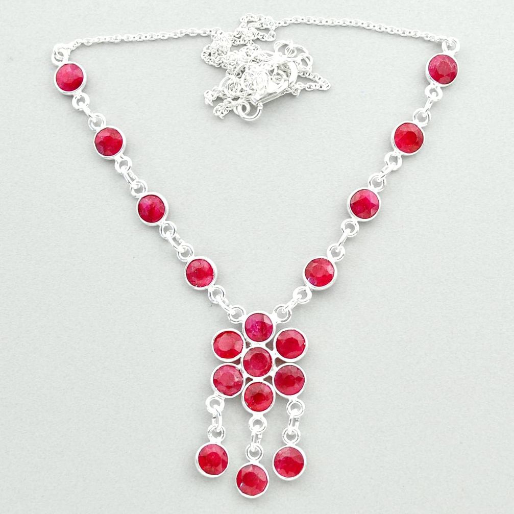 925 sterling silver 18.17cts natural red ruby round necklace jewelry t50378