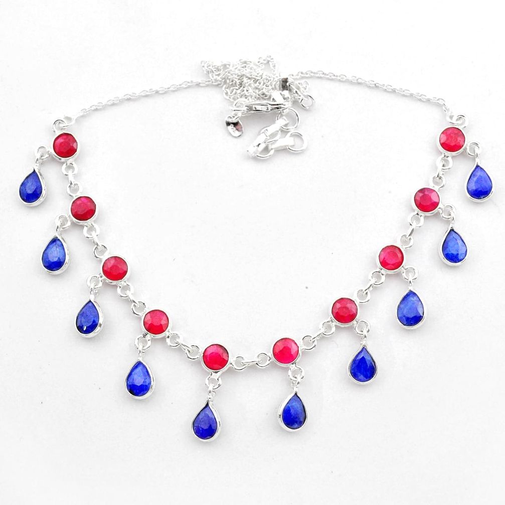 925 sterling silver 23.06cts natural red ruby round sapphire necklace t40595