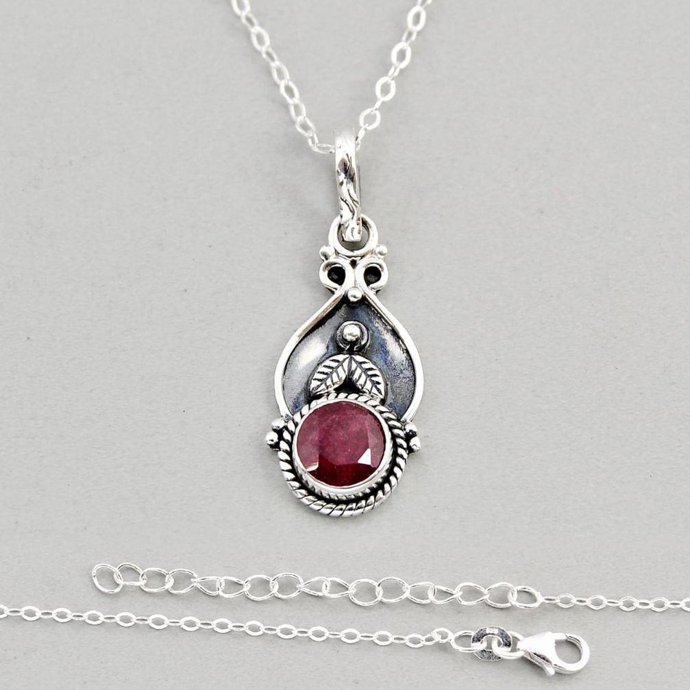 925 sterling silver 2.53cts natural red ruby round shape necklace jewelry y72153