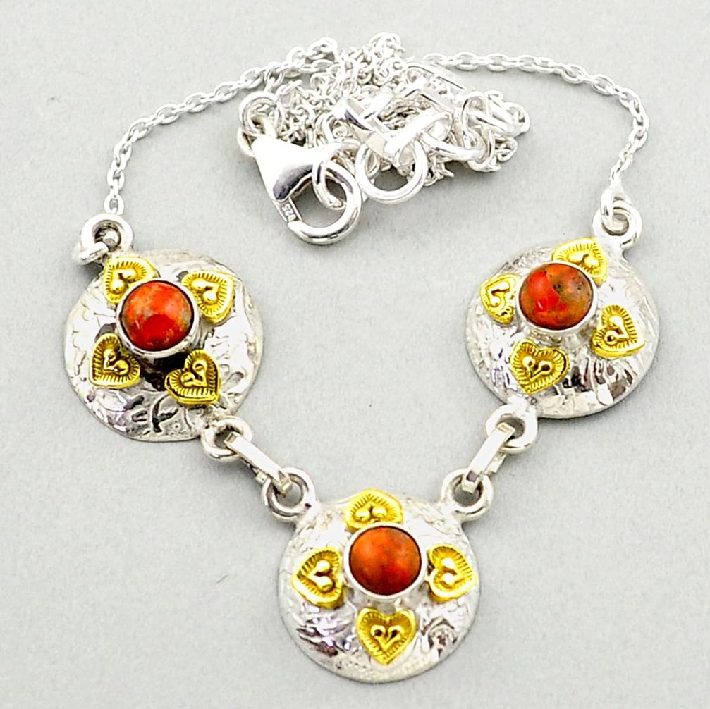 925 sterling silver 2.46cts natural red sponge coral 14k gold necklace t72191