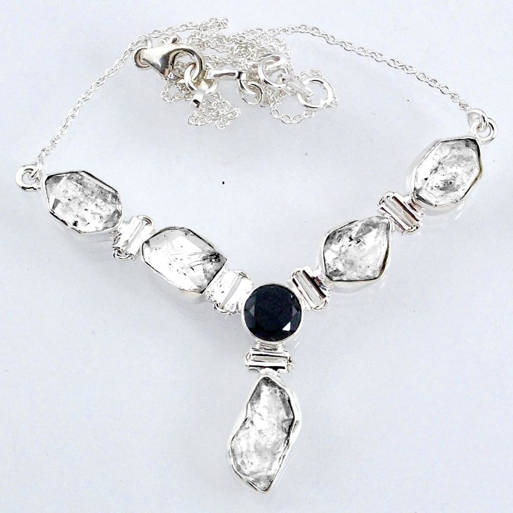 925 sterling silver 31.73cts natural white herkimer diamond onyx necklace r61185