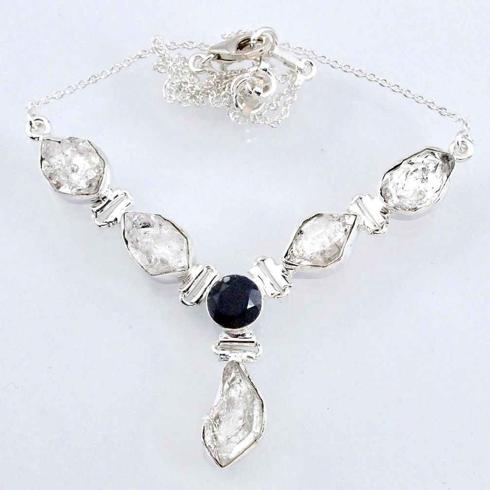 925 sterling silver 30.48cts natural white herkimer diamond onyx necklace r61188