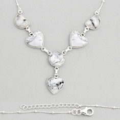 925 sterling silver 33.70cts natural white howlite heart necklace jewelry y81943