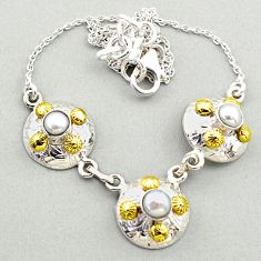925 sterling silver 2.81cts natural white pearl 14k gold necklace jewelry t72194