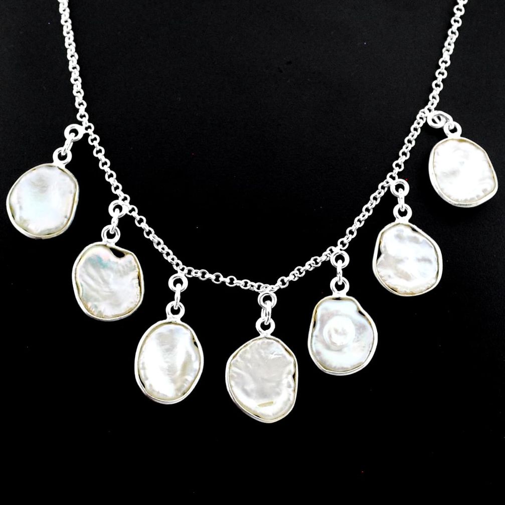 925 sterling silver 29.40cts natural white pearl handmade necklace r71619