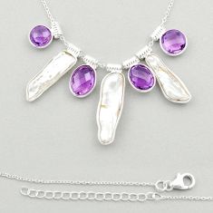 925 sterling silver 21.95cts natural white pearl fancy amethyst necklace u23606