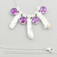 925 sterling silver 21.20cts natural white pearl fancy amethyst necklace u23633