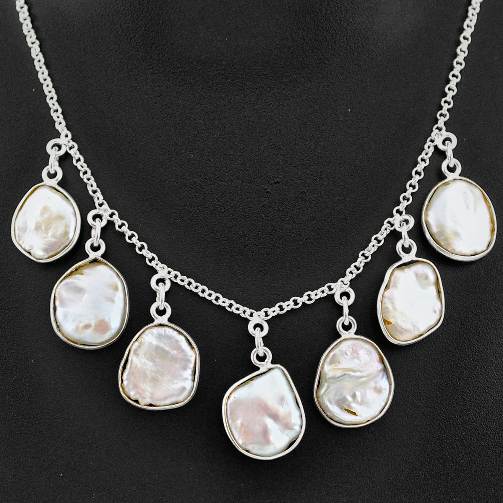 925 sterling silver 31.00cts natural white pearl fancy necklace jewelry t7644