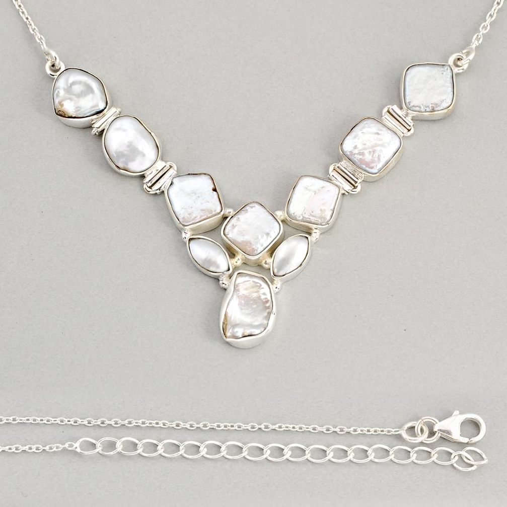 925 sterling silver 48.17cts natural white pearl fancy necklace jewelry y73808