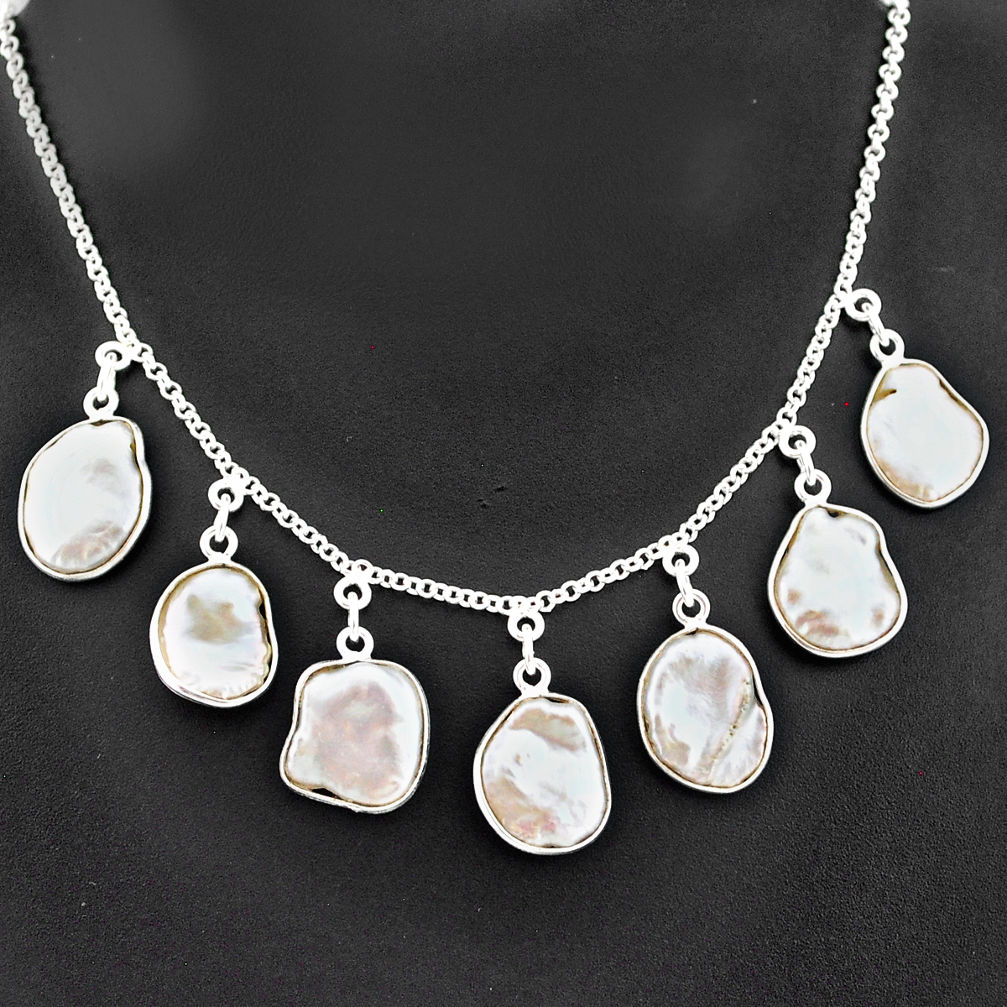 925 sterling silver 31.46cts natural white pearl fancy shape necklace t7647
