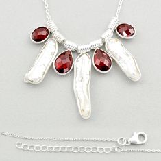 925 sterling silver 18.45cts natural white pearl garnet necklace jewelry u23616