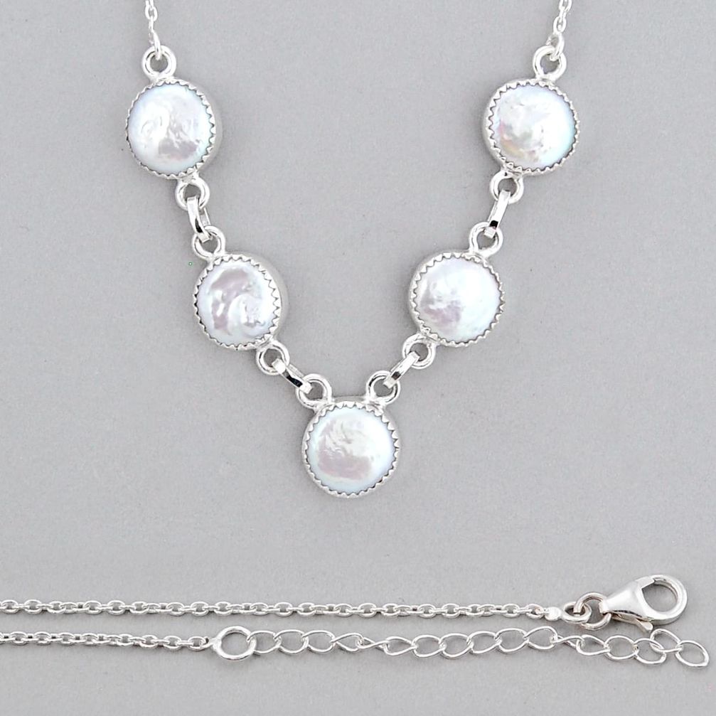 925 sterling silver 33.17cts natural white pearl round necklace jewelry y24942