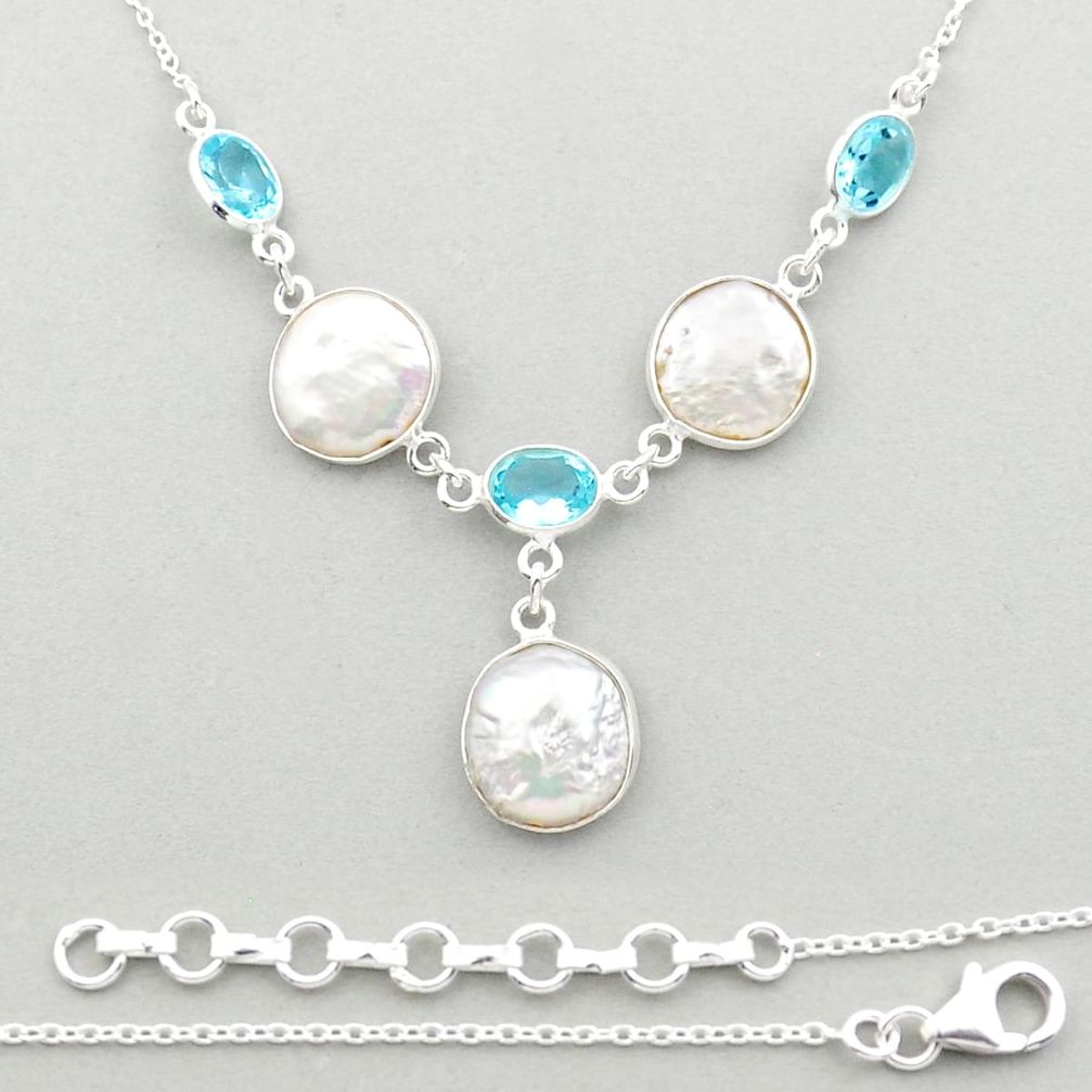 925 sterling silver 21.20cts sea life natural white pearl topaz necklace jewelry u14454