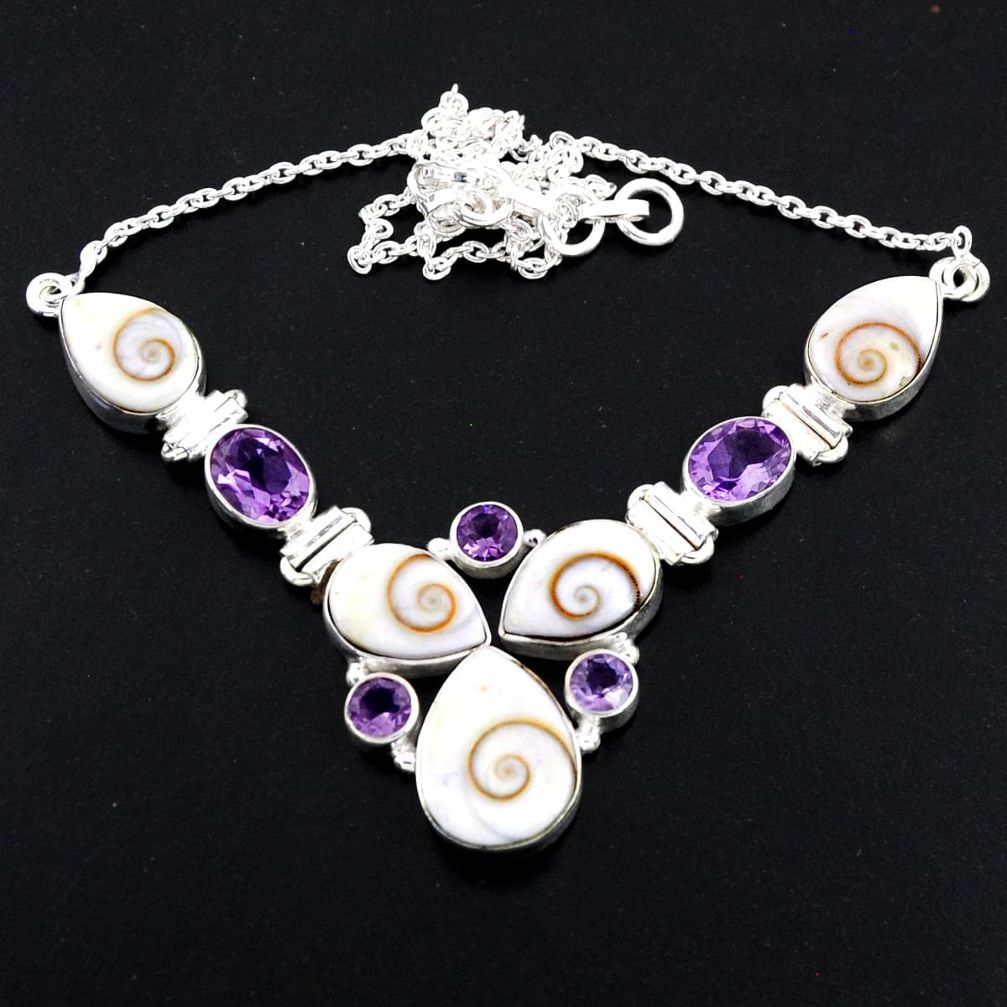 925 sterling silver 44.07cts natural white shiva eye amethyst necklace r56109