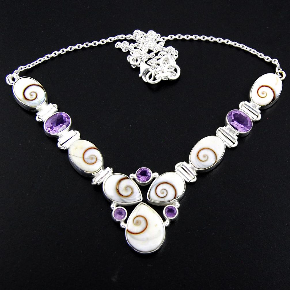 925 sterling silver 54.68cts natural white shiva eye amethyst necklace r56114